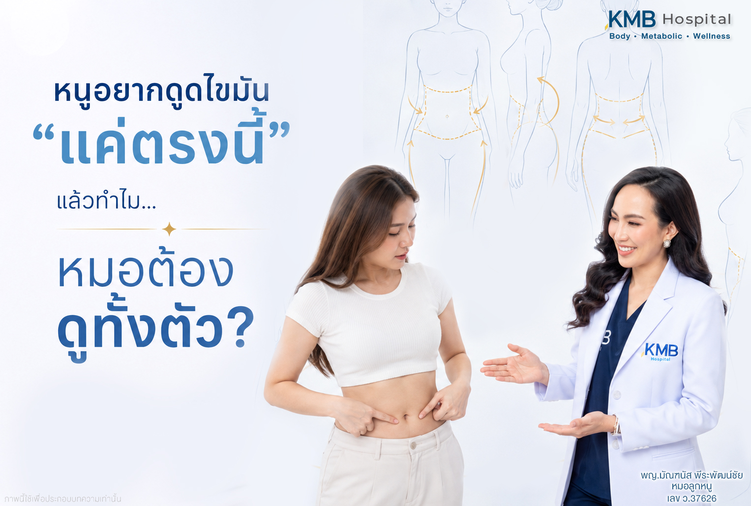 หมอลูกหนูประเมินรูปร่างทั้งตัวก่อนวางแผนดูดไขมันแบบ GLAM Liposculpt™