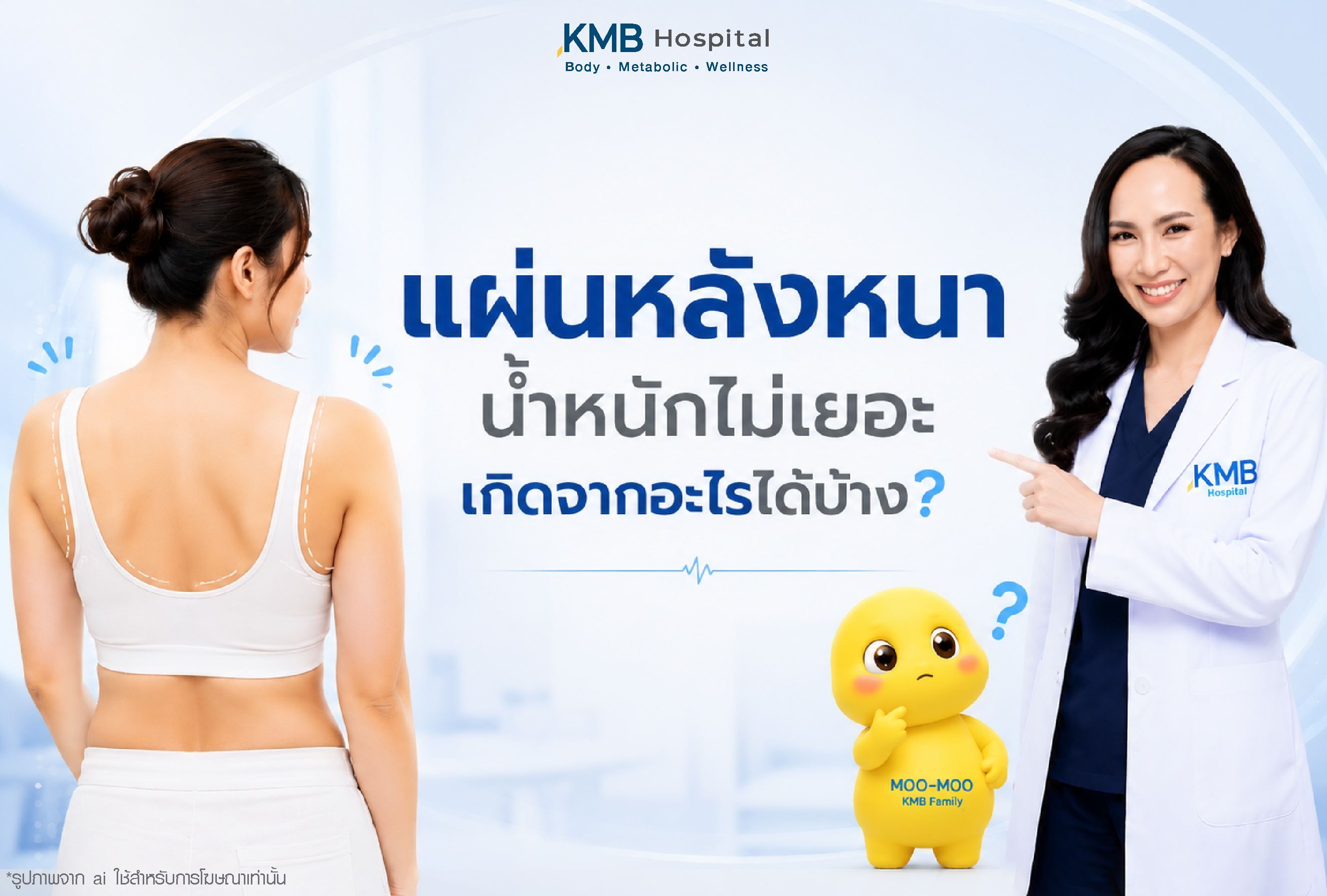 แผ่นหลังหนา แม้น้ำหนักไม่เยอะ อาจเกิดจากหลายปัจจัย เช่น ไขมันสะสมเฉพาะจุดบริเวณแผ่นหลัง ปีกหลัง ใต้รักแร้ โครงสร้างลำตัว ผิว และท่าทาง จึงควรประเมินสาเหตุให้ชัดก่อนวางแผนดูแลรูปร่างรายบุคคล