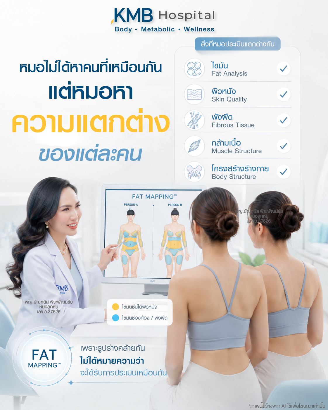 หมอลูกหนูอธิบายว่าคนรูปร่างคล้ายกันอาจมีผลการประเมิน FAT Mapping™ แตกต่างกัน
