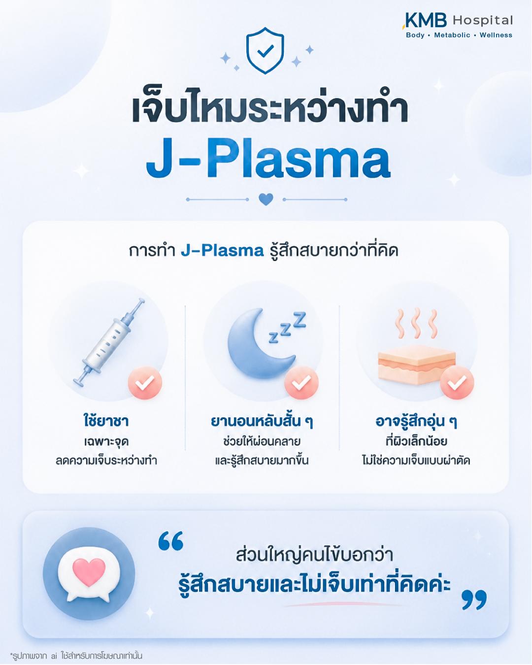 ภาพอธิบายการทำ J-Plasma เรื่องความเจ็บและการพักฟื้น ใช้ยาชาเฉพาะจุดหรือยานอนหลับสั้น ๆ พร้อมการดูแลโดยทีมแพทย์ KMB Hospital เพื่อความสบายและปลอดภัย