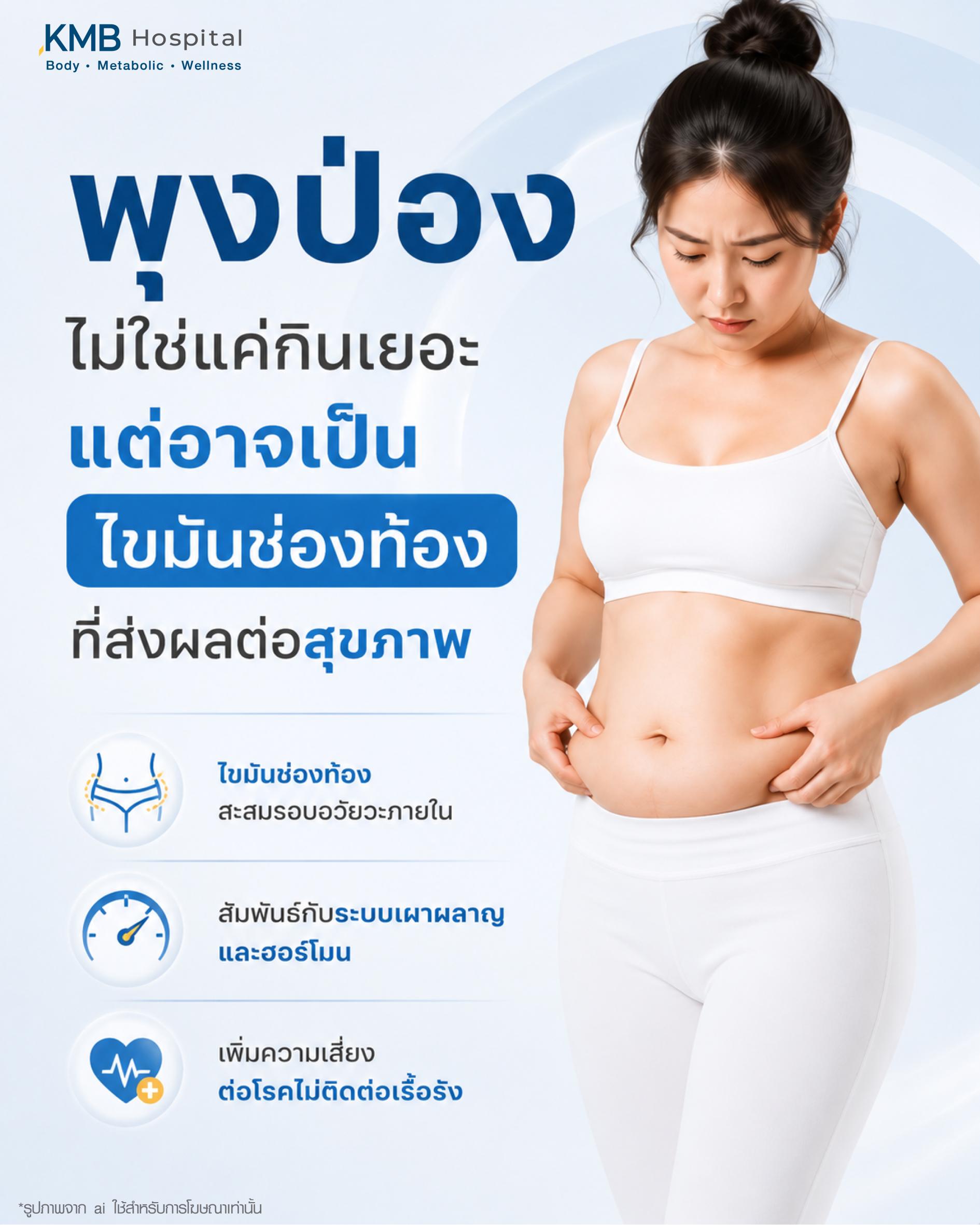 พุงป่องไม่ได้เกิดจากการกินเยอะเพียงอย่างเดียว แต่อาจเกี่ยวข้องกับไขมันช่องท้อง ระบบเผาผลาญ และภาวะดื้ออินซูลิน ซึ่งส่งผลต่อสุขภาพในระยะยาว โดยแนวคิด Health Awareness จาก KMB Hospital