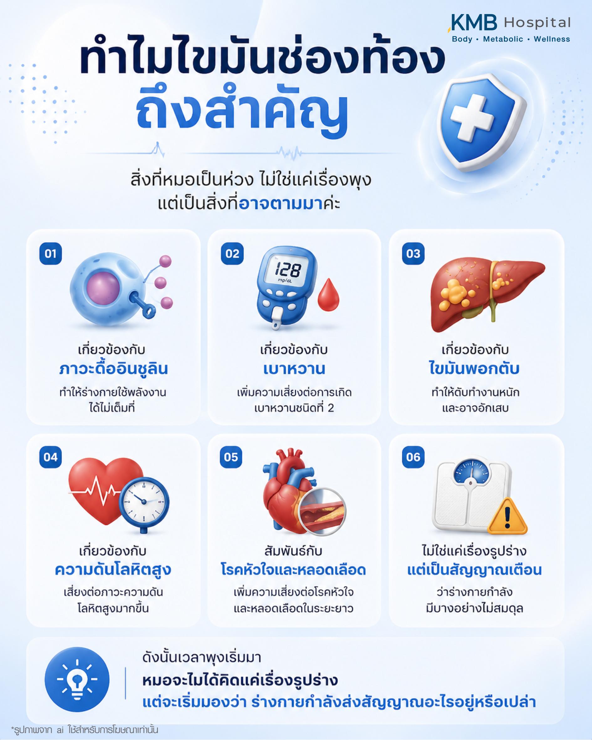ภาวะดื้ออินซูลินเกี่ยวข้องกับโรคสำคัญ เช่น เบาหวาน ไขมันพอกตับ ความดันโลหิตสูง และโรคหัวใจและหลอดเลือด โดยอธิบายความเสี่ยงต่อสุขภาพจากระบบเผาผลาญที่ผิดปกติในร่างกาย