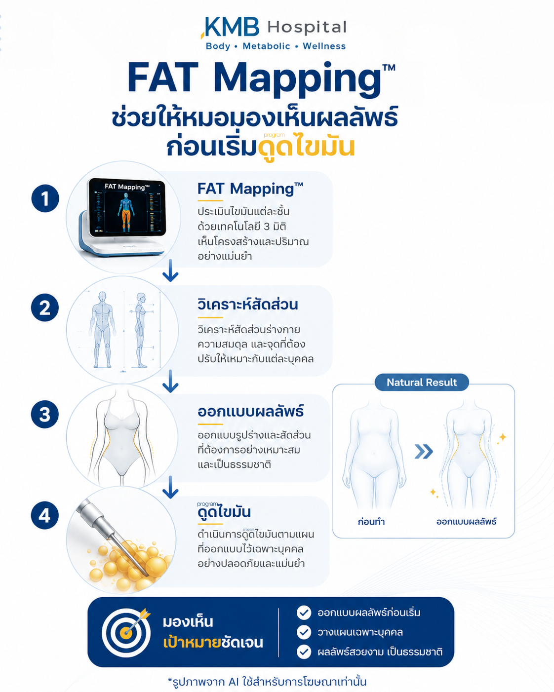 อินโฟกราฟิกแสดงการออกแบบผลลัพธ์จาก FAT Mapping™ ก่อนดูดไขมัน