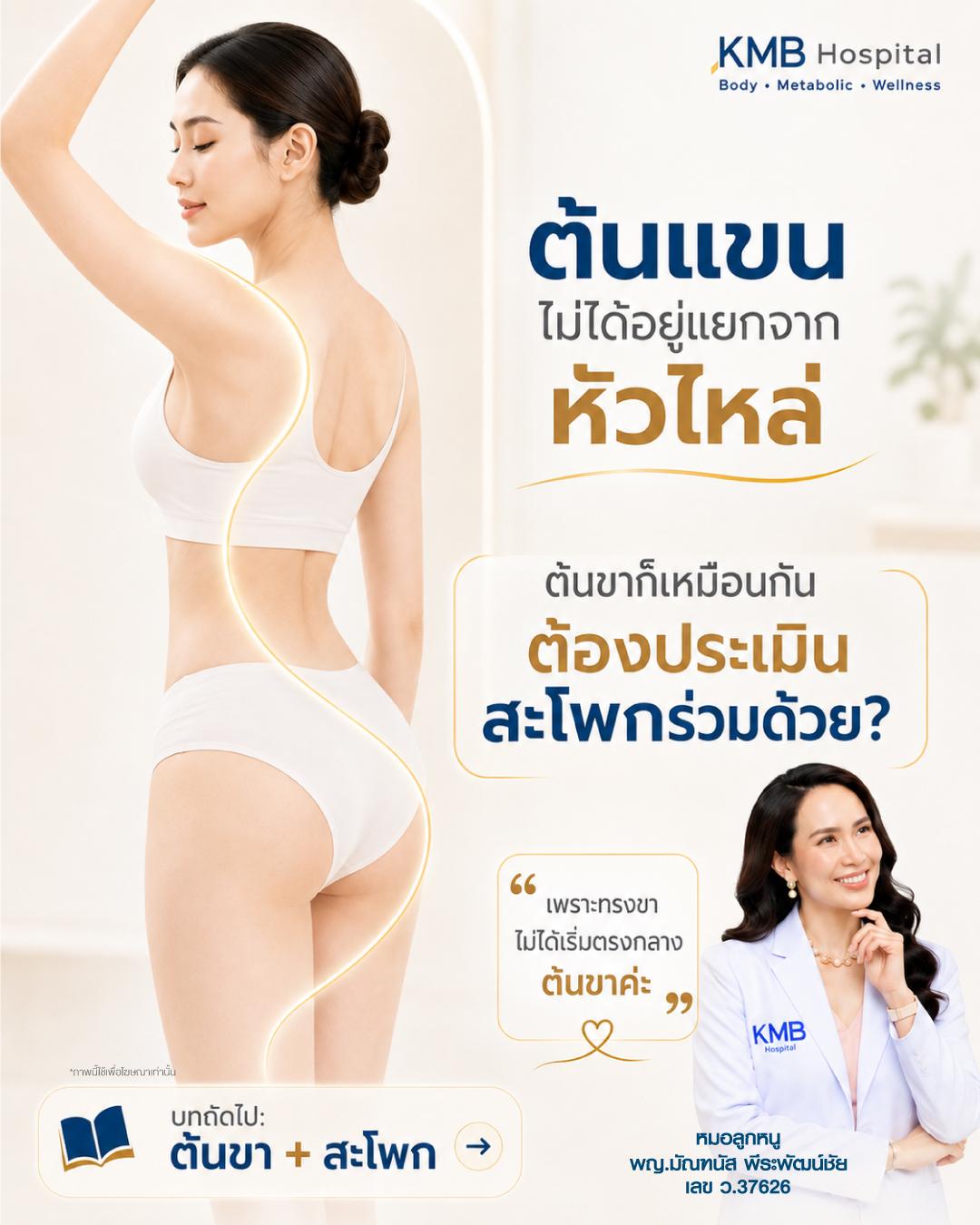 ภาพเชื่อมแนวคิดการประเมินต้นแขนกับหัวไหล่ ไปสู่การประเมินต้นขากับสะโพกในการวางแผนดูดไขมัน